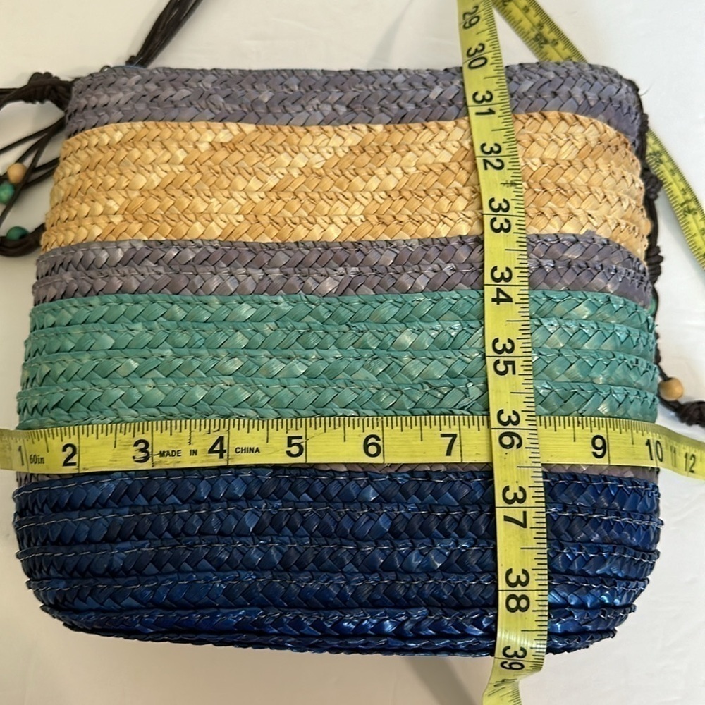 Beaded straw handbag with colorful accents. Purple and blue nouveau crossbody - Picture 11 of 13
